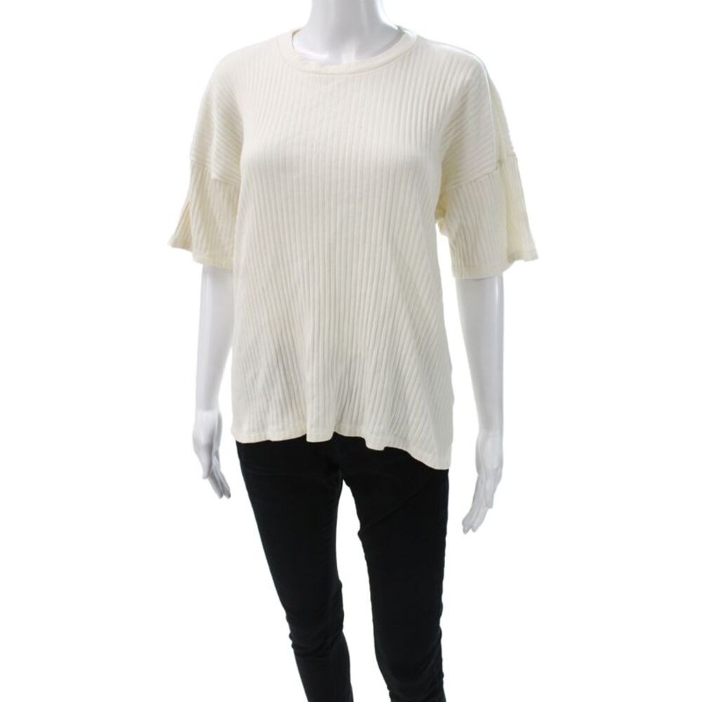 Base Range Womens Basic Ivory Organic Cotton Tie Neck Tee Short Sleeve Size 2XS